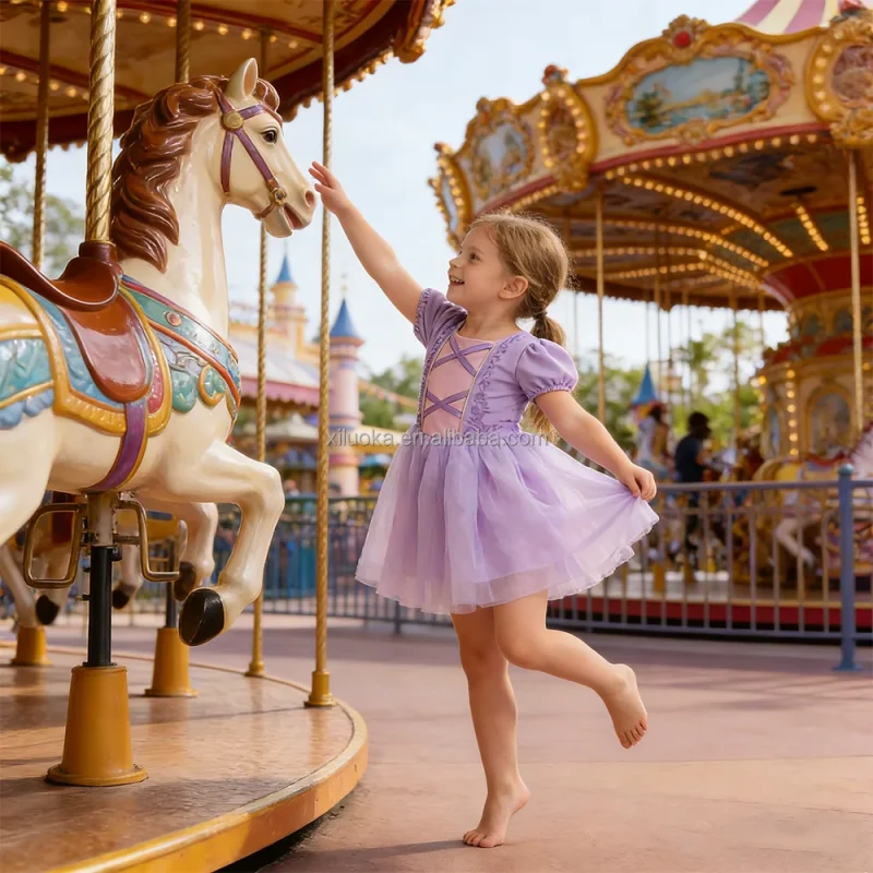 Girls Premium High Elasticity Princess Dress Multi Layer Tulle Amusement Park Wear Built-in Shorts Custom Logo