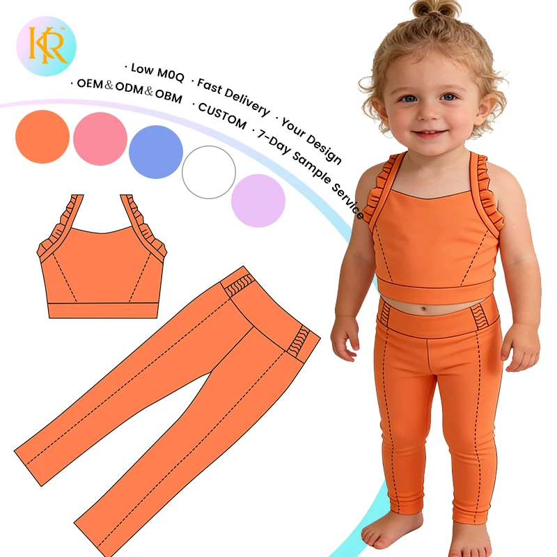 Kerui Active Wear Kids Girls Yoga Set Tank Top High Stretch Leggings Slim Fit Design Soft High Quality Kids Athletic Activewear