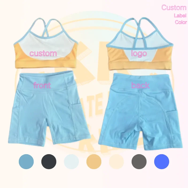 Children Summer Splicing 2 Pcs Yoga Sets Tennis Sport Bra and Shorts Girls Gym Training Wear Athletic Sets for Kids