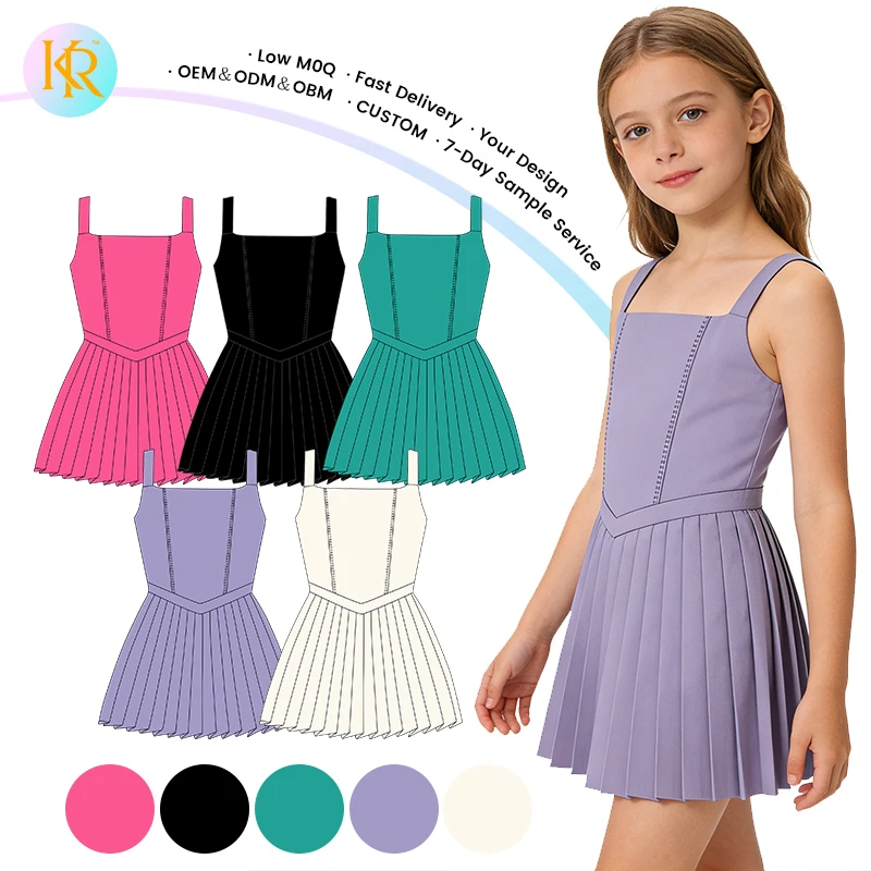 Kerui Kids Clothing Manufacturers Custom Baby Yoga Dress Custom Toddler Gym Yoga Girls Tennis Custom Colours Golf Dress