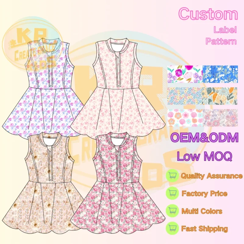 Kerui Kids Yoga Dress Girls Zip Tennis Dress with Shorts Baby Girls Sport Slim Fit Quick Dry Sleeveless Zip up Dress