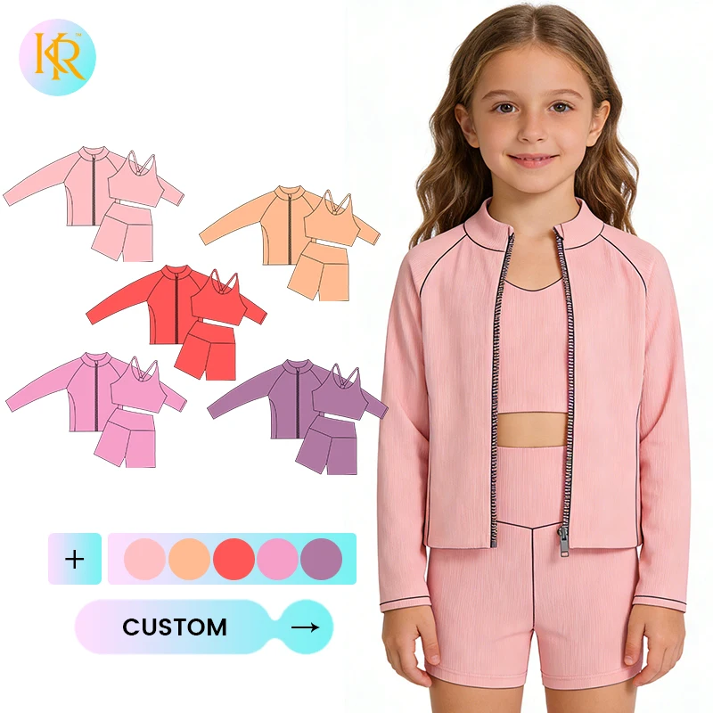 Kerui Quick Dry Girls Athletic Wear Board Shorts Rash Guard Girls Surf Swim Yoga Multi Sport Set Summer Beach Wear