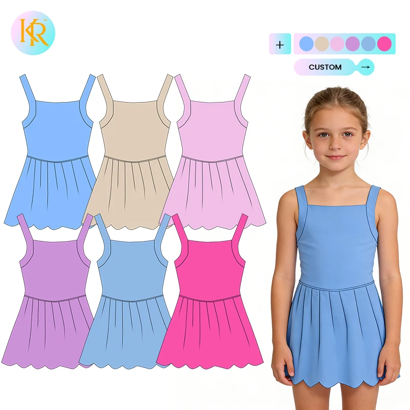 Kerui Custom Colours Wholesale Girls Athletic Wear Tennis Clothing Manufacturer Girls Yoga Dress Sleeveless Golf Dress