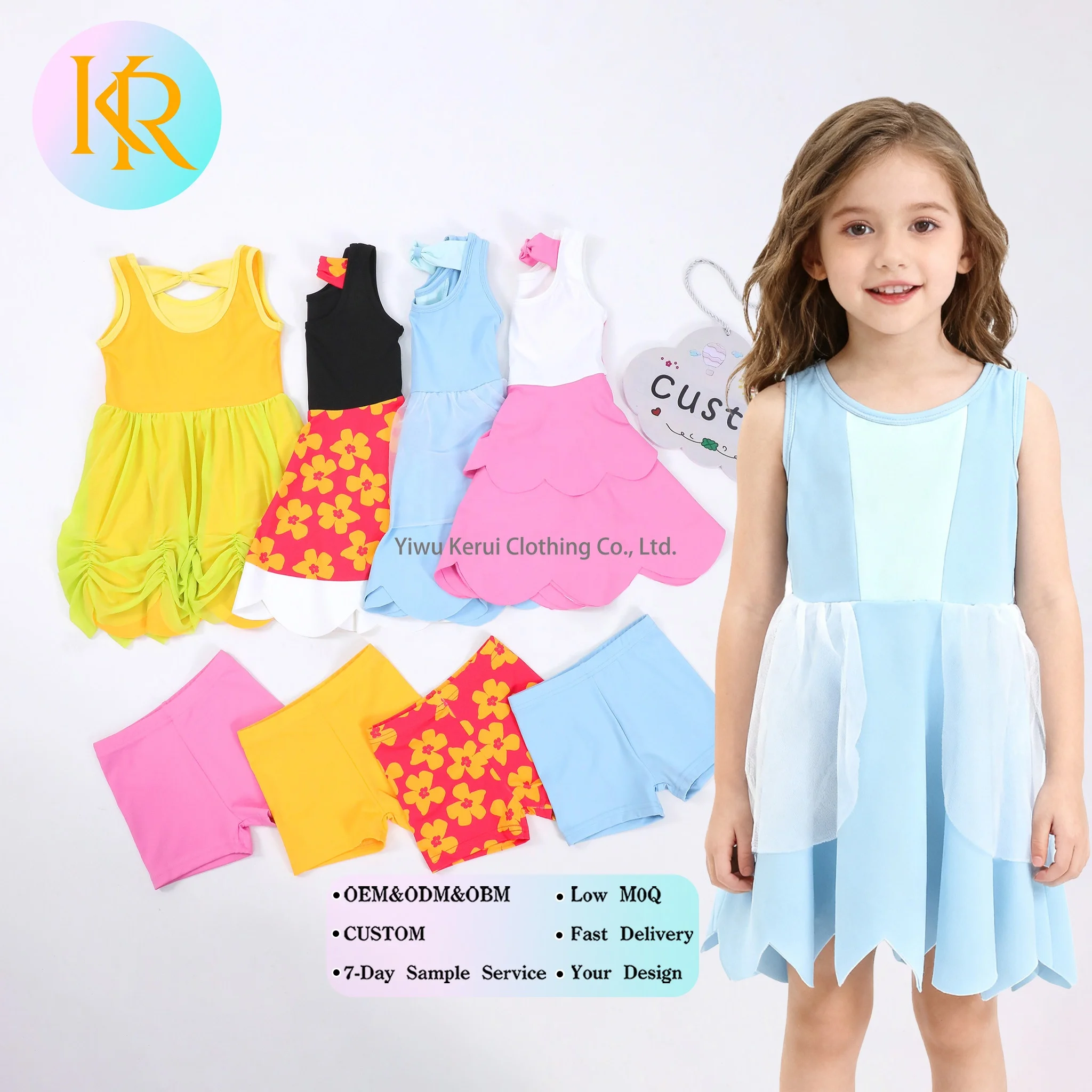 Kerui Girls Yoga Dress Active Wear Kids Sleeveless Performance Party Custom Design Color Kids Dance Wear Summer Sports Dress - Image 2