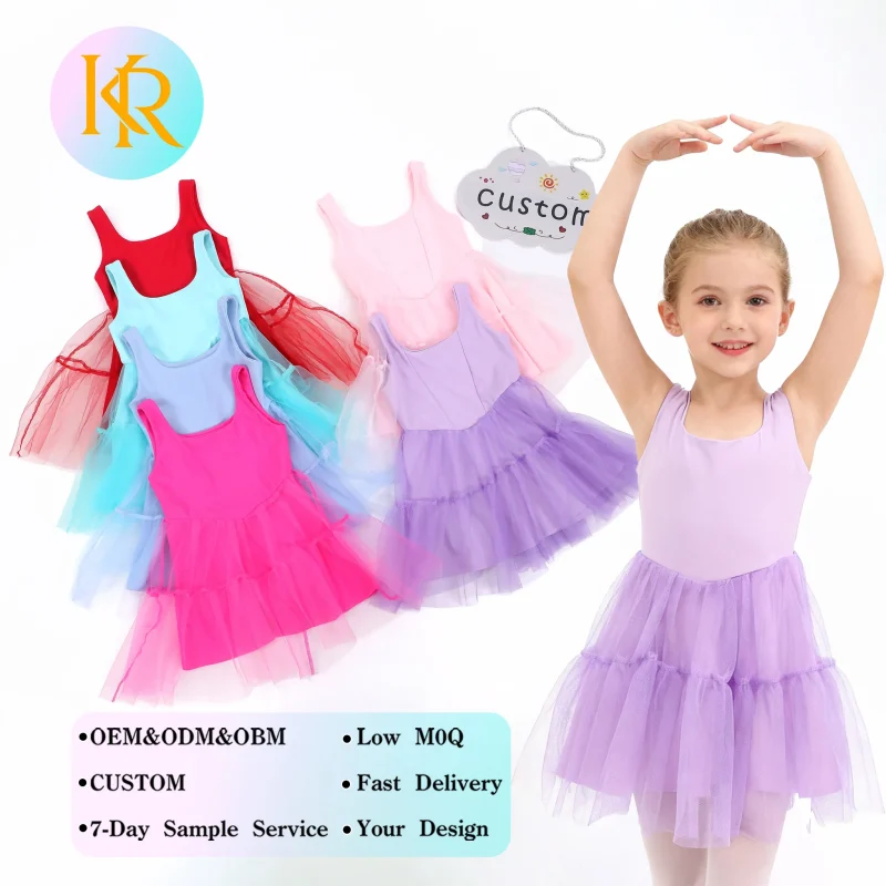 Kerui Hot Sales3-10years Kids Girl Ballet Tulle Children Dust pink Dance Tutu Girl Dress Activewear