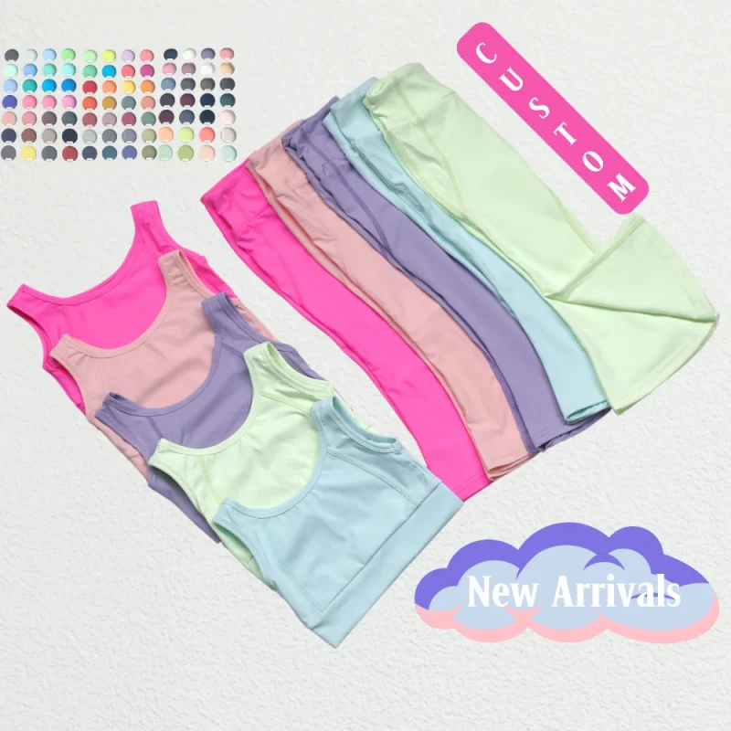 KERUI Girls Tennis Sets Kids Breathable Girls 2pcs Seamless High Stretch Thumb Yoga Set  Athletic Bell Bottoms + Crop Top Set