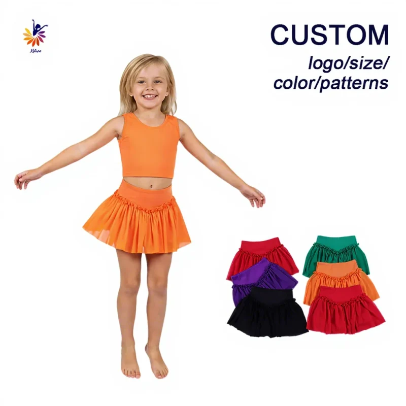 Big Girls Yoga Mesh Skirt Built-in Shorts Stylish Sports Custom Print Customizable