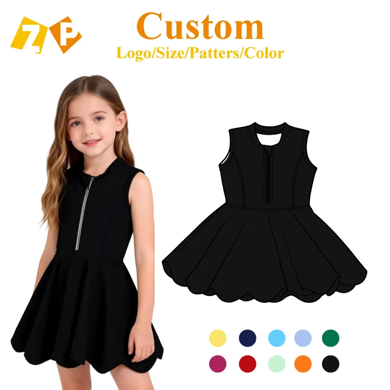 Zhengpai Fashion Design Baby Kids Sportswear Yoga Custom Sport Dress Soild Color Sports Girl Clothes Dress