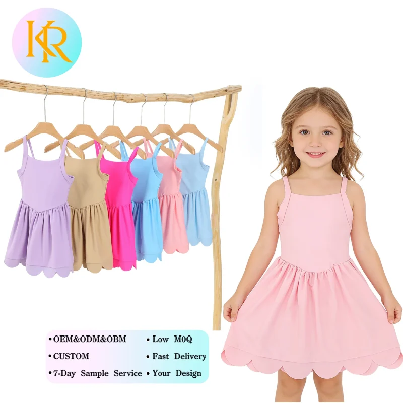 Kerui 2026 New Customized Color Logo Girls Athletic Wear Summer Yoga Dress Baby Sleeveless Mesh Yoga Dress With Shorts