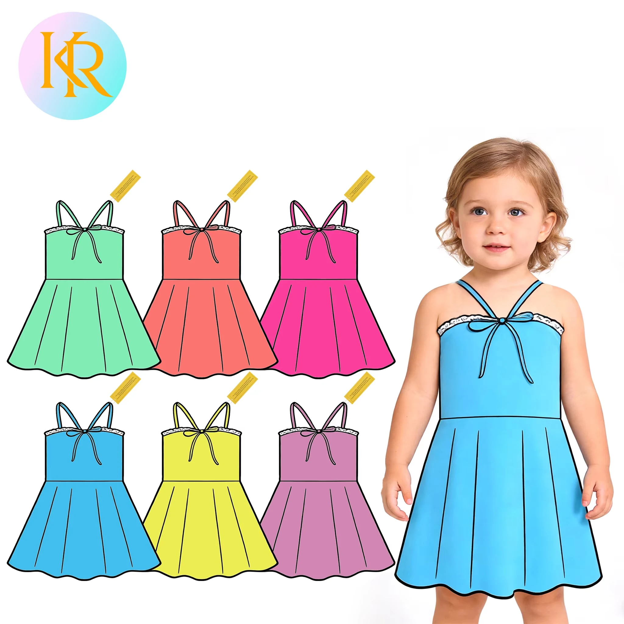 Kerui Wholesale Girls Kids Dress Summer Sports Workout Wear Western Style Sleeveless Strap Yoga Girls Candy Colours Dress
