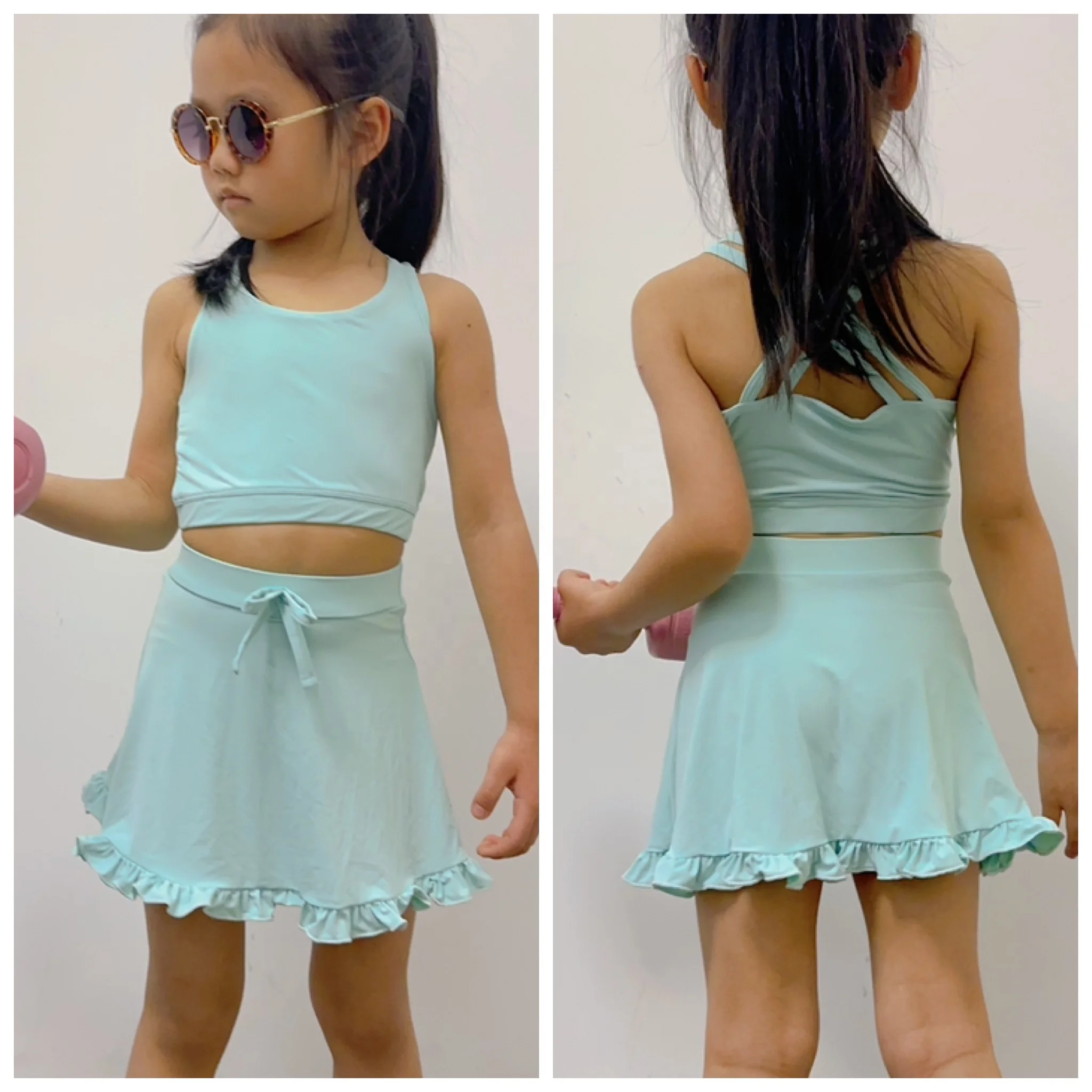 Custom Color Kids Yoga Sets-Girls Tennis Butterfly Shorts Skirts Training Bras Dress Youth Yogawear - Image 3
