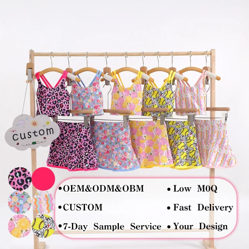 Kerui Custom Kids Girls Sports Sleeveless Back Cross Straps Vest Skirt with Shorts Yoga Sets Kids Spandex / Nylon Tennsi Suit