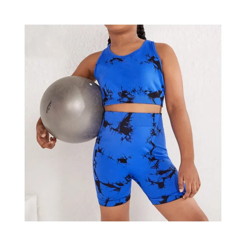 Wholesale Kids Yoga Wear Short Sleeves Sports Top  Logo Fitness Gym Leggings Set for Girls Kids Sportswear