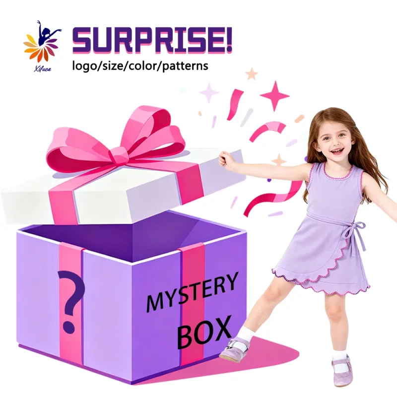 Girls Active Casual Yoga Dress Hot Style Mystery Box Slim Fit Side Bow Embroidery Hem Built-in Shorts