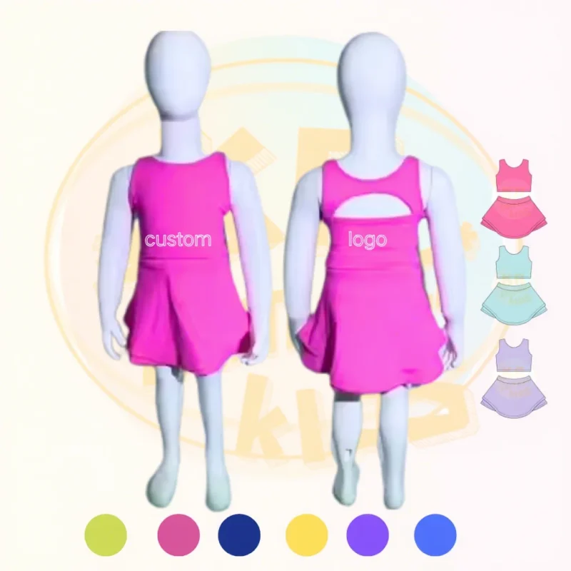 Wholesale Baby Girl 2pcs Activewear Set Hollow Out Bra Butterfly Shorts 2in1 Skirts Set Youth Kids Tennis Gymnastics Clothing