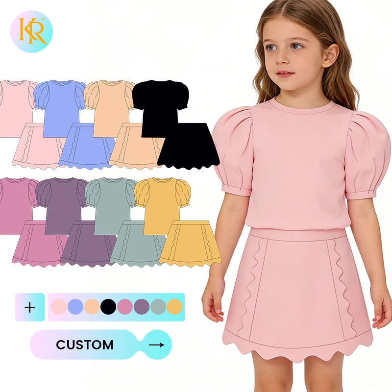 Kerui Girls Sports Yoga Set Short Sleeve Top & Ruffle Skirt 2 Piece Outfit Kids Activewear Sportswear for Children Fitness Wear