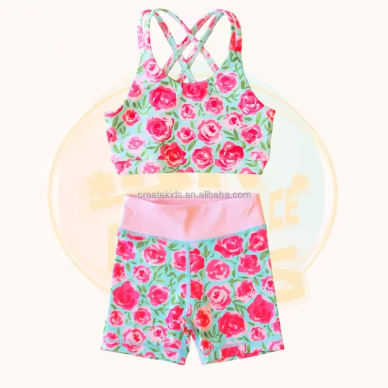 Hot Sale Cute Sportswear Customized Summer Running Fitness Yoga Sleeveless Vest Two Piece Set for Girls