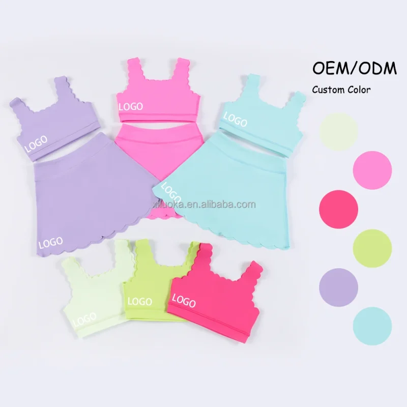 Quickly Dry Soft Girls Yoga Set Custom Logo Cool Style Fitness and Tennis Sleeveless Top + Skirt Pure Color Two-piece Set 2025