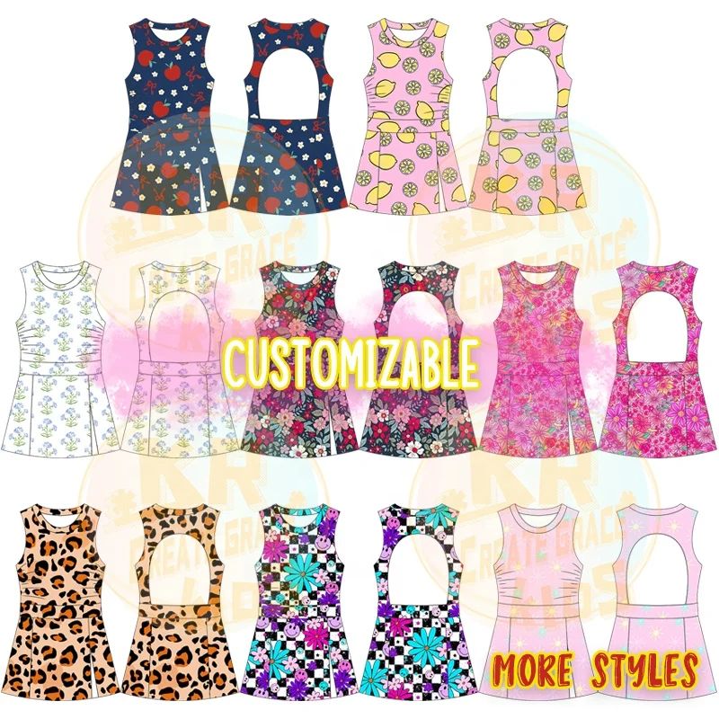 Children's Wear Print Yoga Training Dance Skirts Boutique Yoga Set Girls Cute Backless Dresses Active Sport Wear Set for Kids