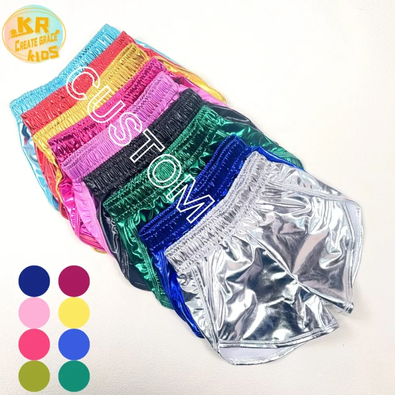 KERUI Summer Girls Solid Color Shorts Children Girls Metallic Fabric Shorts Girls Pu Leather Gym High Waist  Shorts