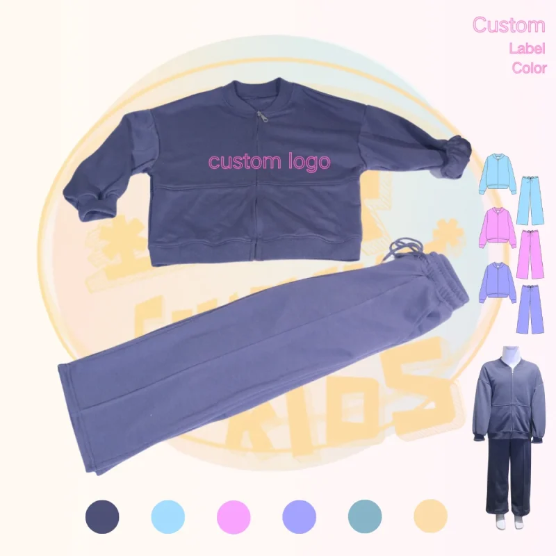 KERUI 2025 New Style Custom Work Tracksuits High Quality Two Pieces Thick Coat High Waist Drawstring Loose Children Winter