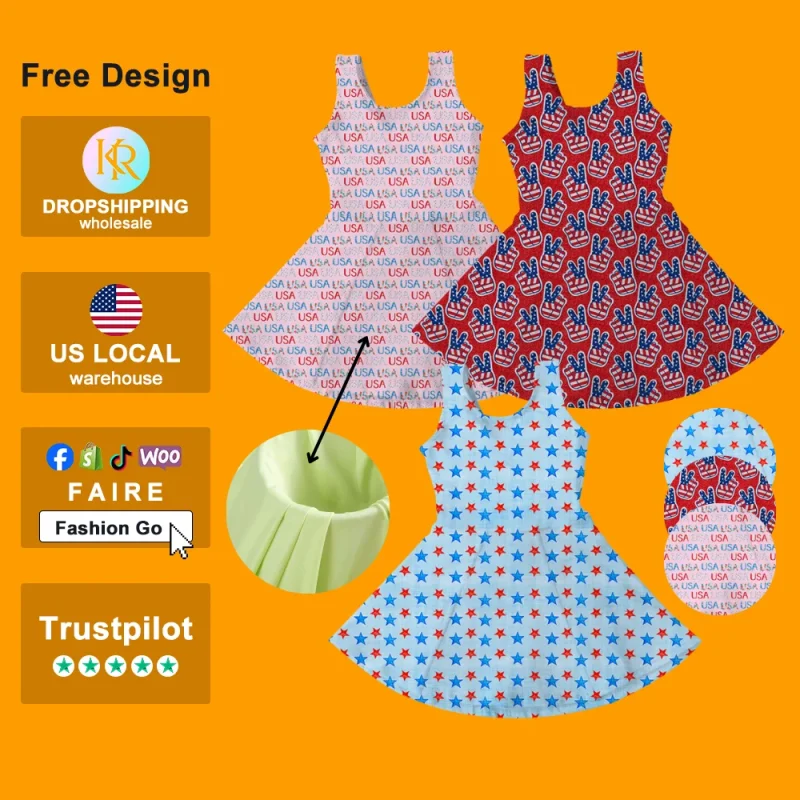 KERUI Girl Independence Day Print Yoga Dress Toddler Girls One-piece Sleeveless Sports Dress Girls Nylon Dress
