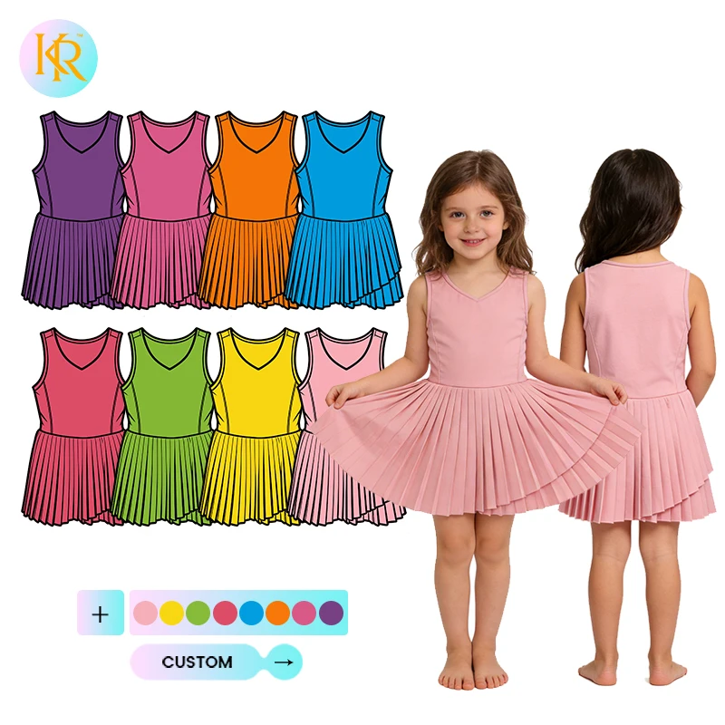 Kerui Girls Athletic Wear V-neck Style OEM ODM Dress Premium Soft Tulle Spaghetti Strap Slim Fit Custom Logo Print Fashion Dress