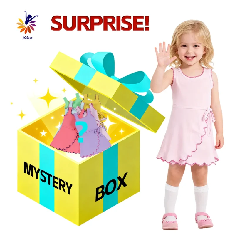 Girls Active Casual Yoga Dress Hot Style Mystery Box Slim Fit Side Bow Embroidery Hem Built-in Shorts