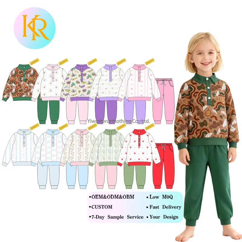 Kerui Baby Clothing Customized Printing with Loose Long Sleeves Sportswear Set Casual Style Kids Girl Outfits Activewear