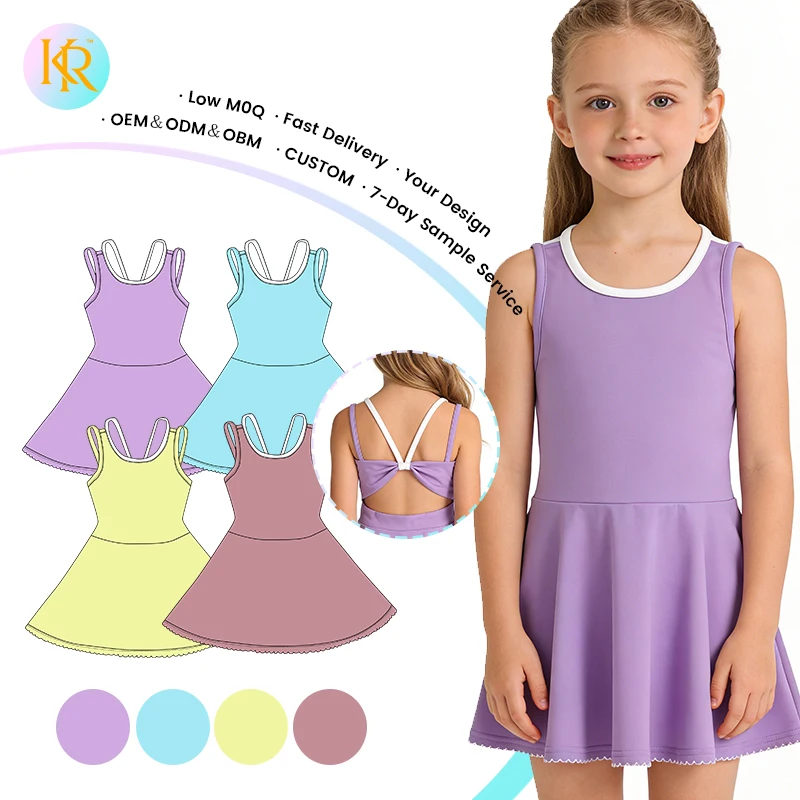 Kerui Girls Kids Dress Wholesale Sleeveless Workout Clothing Tennis Dress Fitness & Yoga Wear Girls Yoga Dresses