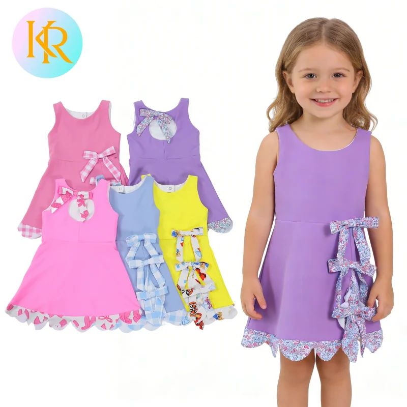 Kerui Girls Athletic Wear Kids Yoga Dress Sleeveless Fashion Bow Detail with Built in Shorts Littler Girl Sports Dress