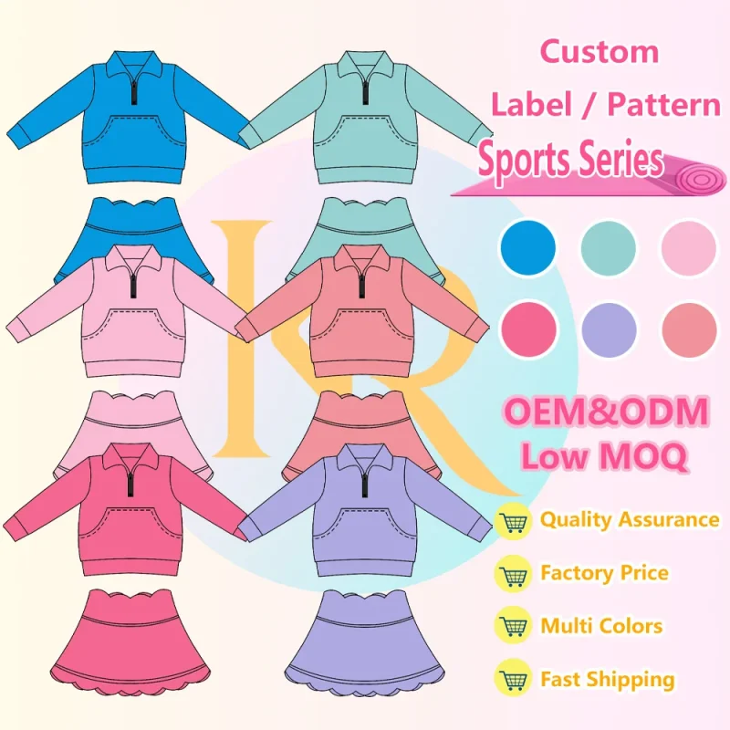 KERUI New Style Kids Girls Half Zip Collar Jacket Skirt Tennis Set Girls Stretchy Hollow Back Fitness Autumn Yoga Clothing
