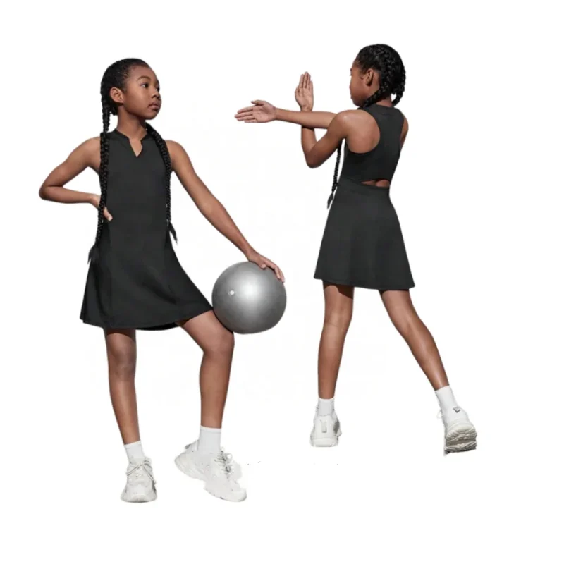 New Fashion Baby Girls Elastic Pants Summer Solid Color Sleeveless Cute Tennis Dress Comfortable Yoga Wear for Kids