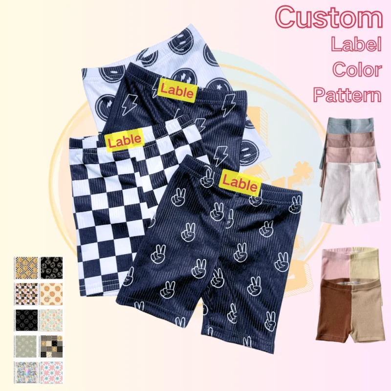 KERUI Ribbed Fabric Lightening/Smile/Checkered Customized Pattern Boy Print Kids Baby Biker Shorts