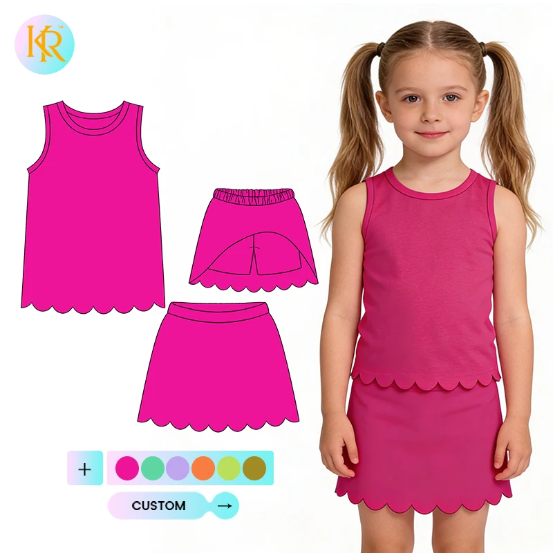 Kerui Girls Yoga Sleeveless Crop Tank Skirt Set Built in Shorts Toddler Girls Elastic Bow Belt Fitted Design Clothing