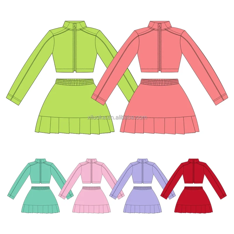 Kids Workout Suit Girls Cropped Jacket & Pleated Skirt Shorts Set for Yoga Gym and Athletic Sports Wear