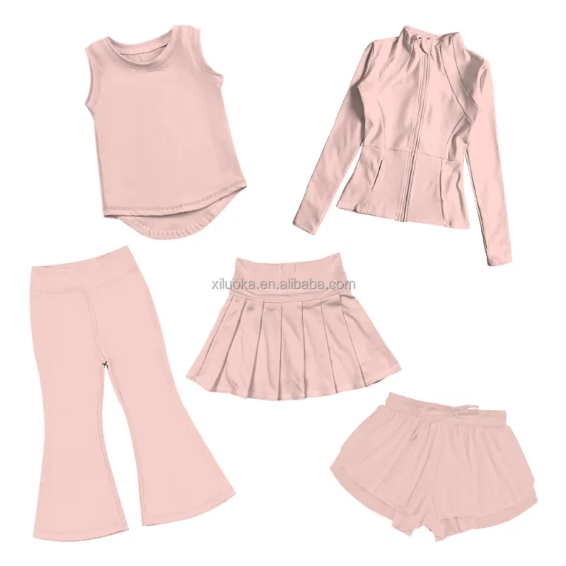 Wholesale Breathable Customized Color Yoga Pants for Girls Kids Flare Leggings with Jackets Little Girls Sports Outfit Sets