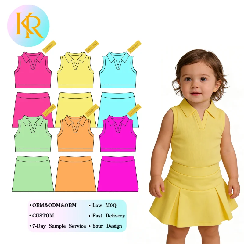Kerui Custom Girls Athletic Wear Baby Summer Clothes Kids Sleeveless Yoga Workout Suit Breathable Tennis Clothes