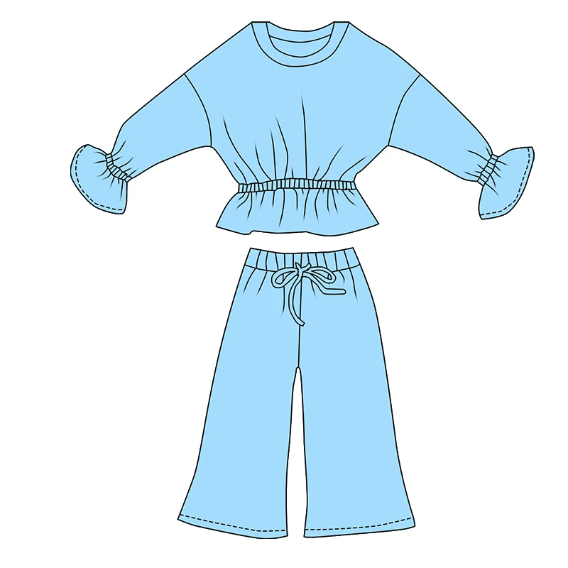 Kerui OEM ODM Girls Active Wear Kids Solid Hoodie Set Long Sleeve Bloom Waist Yoga Fabric Loose Pants Low MOQ Casual Outfit - Image 6