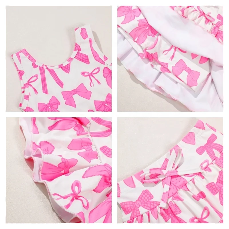 Kerui Girls Summer Sports Set Active Wear Kids Toddler Girls Nylon Fabric Bow Print Ruffle Set Girl Sleeveless Top Skirt Suit - Image 5