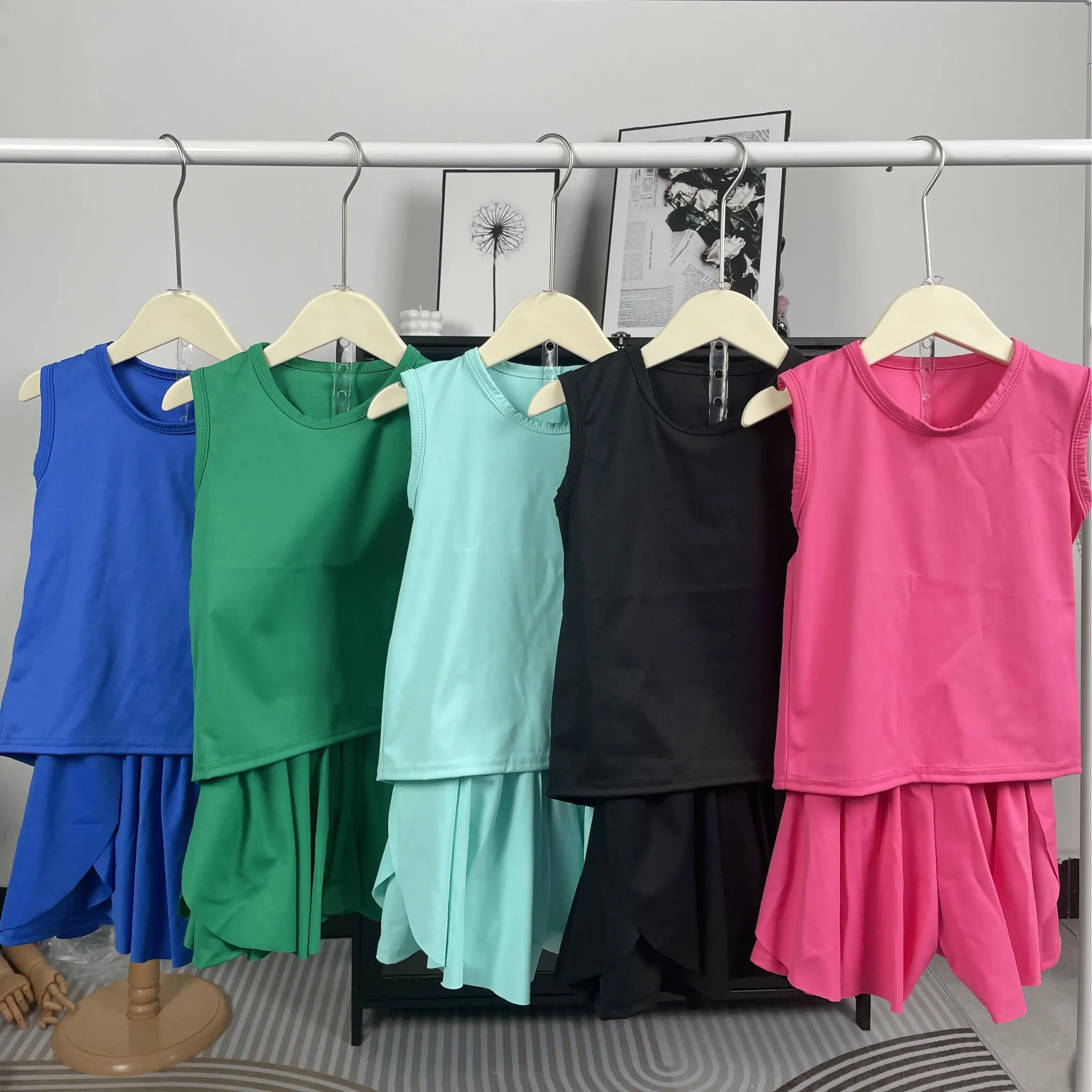 Custom Colors 2-Pcs Set Baby Performance Wear Clothes Yoga Fabric Old Money Embroidery Blanks ODM Sample Print Pattern