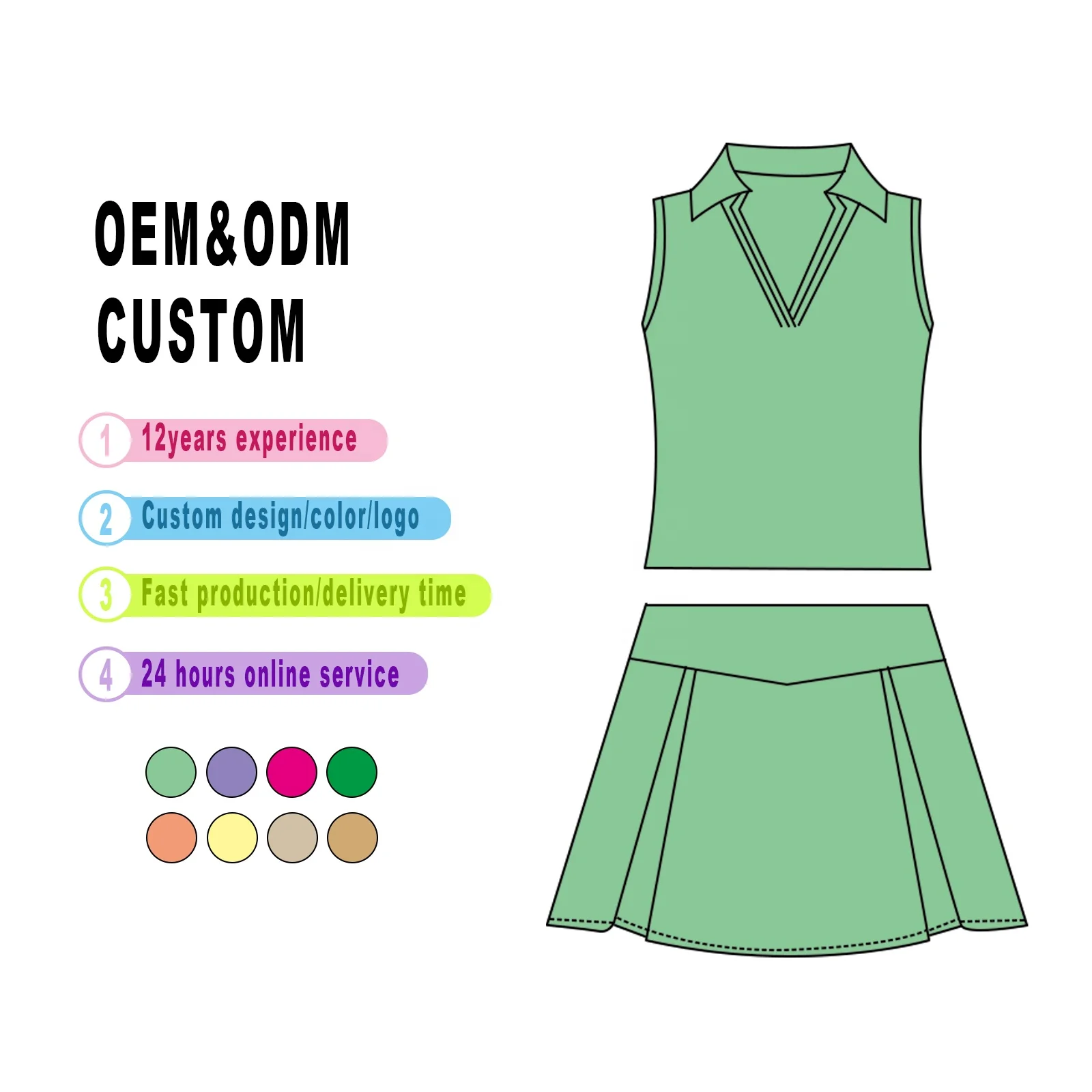 Girls Yoga Tennis Golf Two Piece Set OEM ODM Custom Skirt Set Girls Sportswear Set Toddler Girl' Summer Tennis Suit