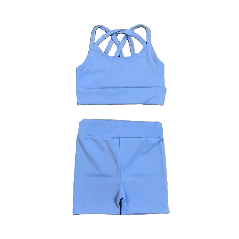 Solid Color Two Piece Eco-Friendly Yoga Clothing Sets for Girls RTS Kids Factory Wholesale Price All Season