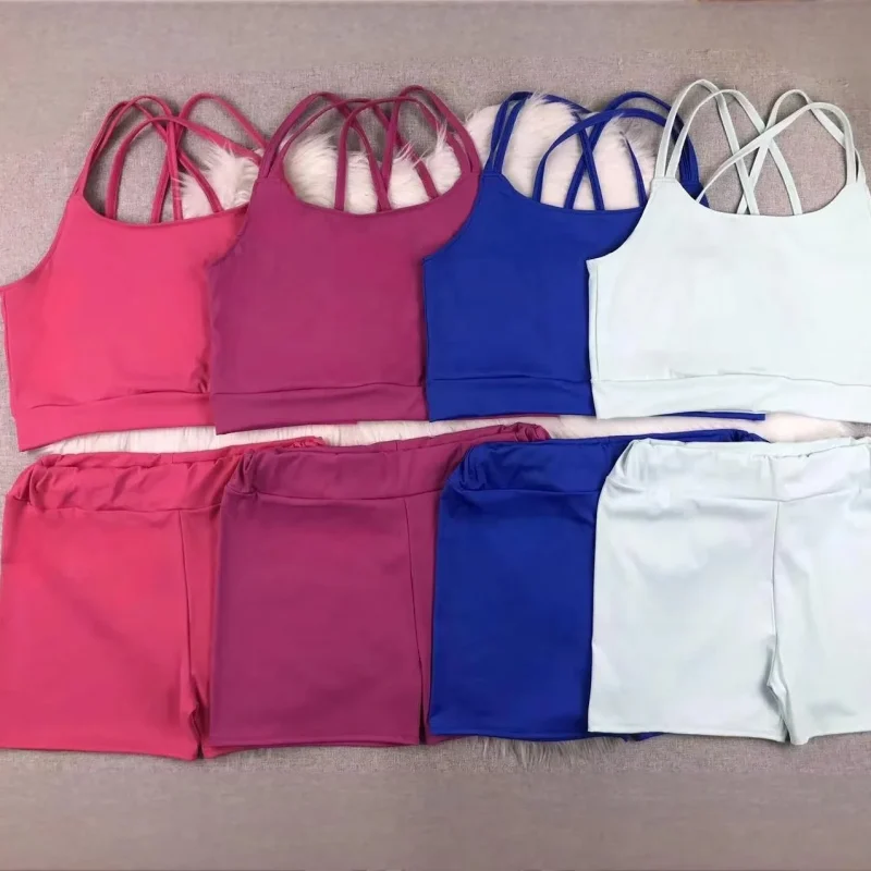 Custom Women's Solid Color Yoga Shorts Clothing Sets Breathable 2-Piece Sleeveless Waist Logo Factory Wholesale Price