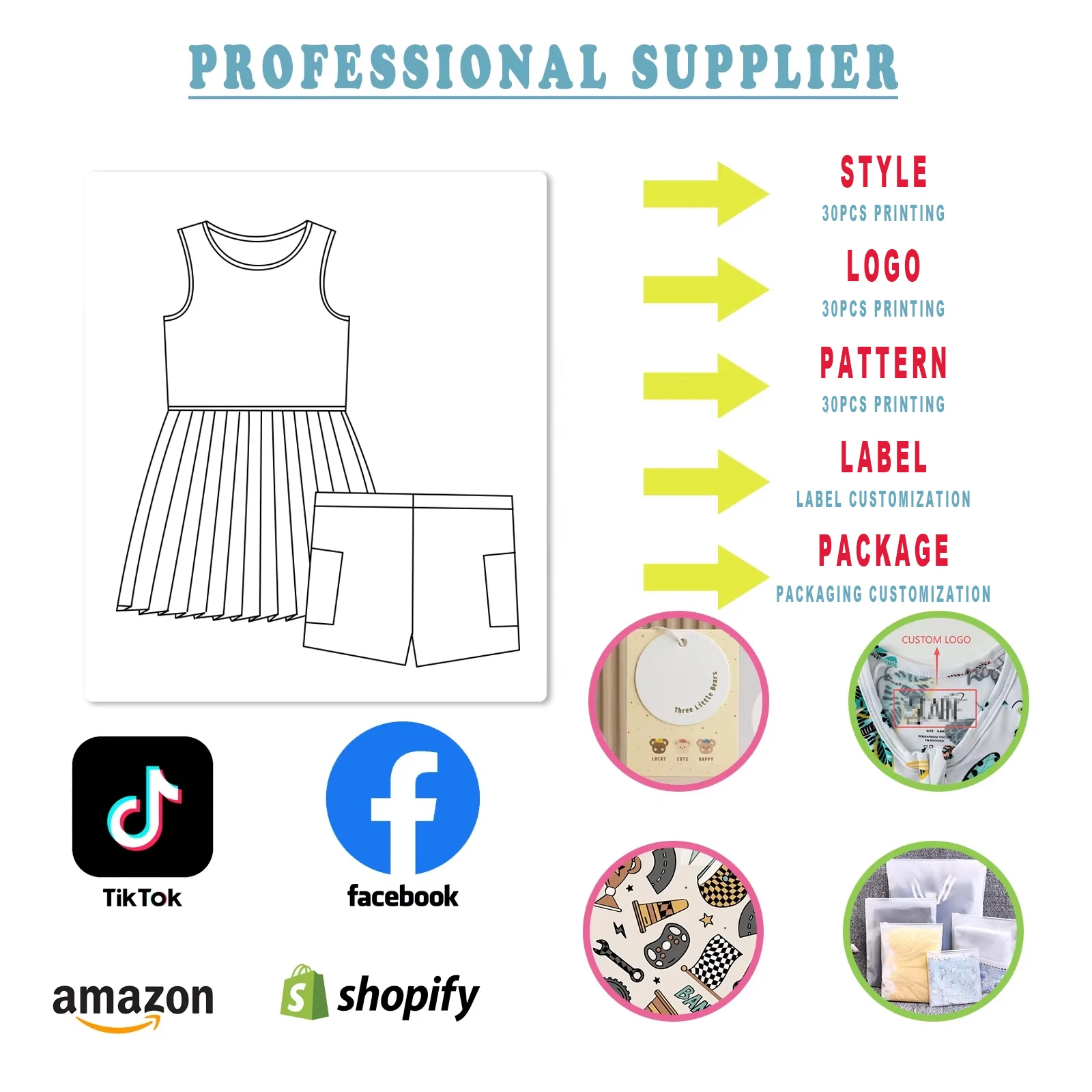 Summer Wholesale Children's Formal Activewear Girl Clothing Sets Solid Color Pleated Tank Dresses With Pocket Shorts - Image 3