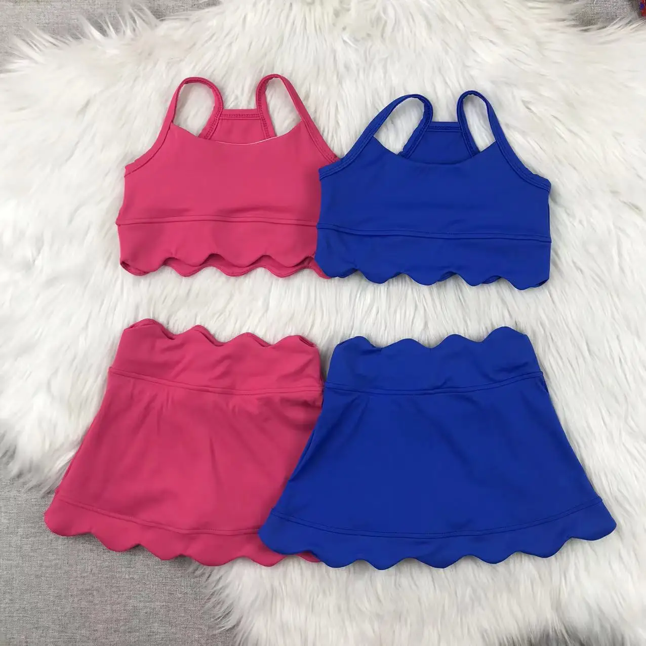 Custom Designed Girls One-Shoulder Skirt Set Nice Satin Yoga Fabric Wholesale Cute Spaghetti Strap Top Dress Sets - Image 2