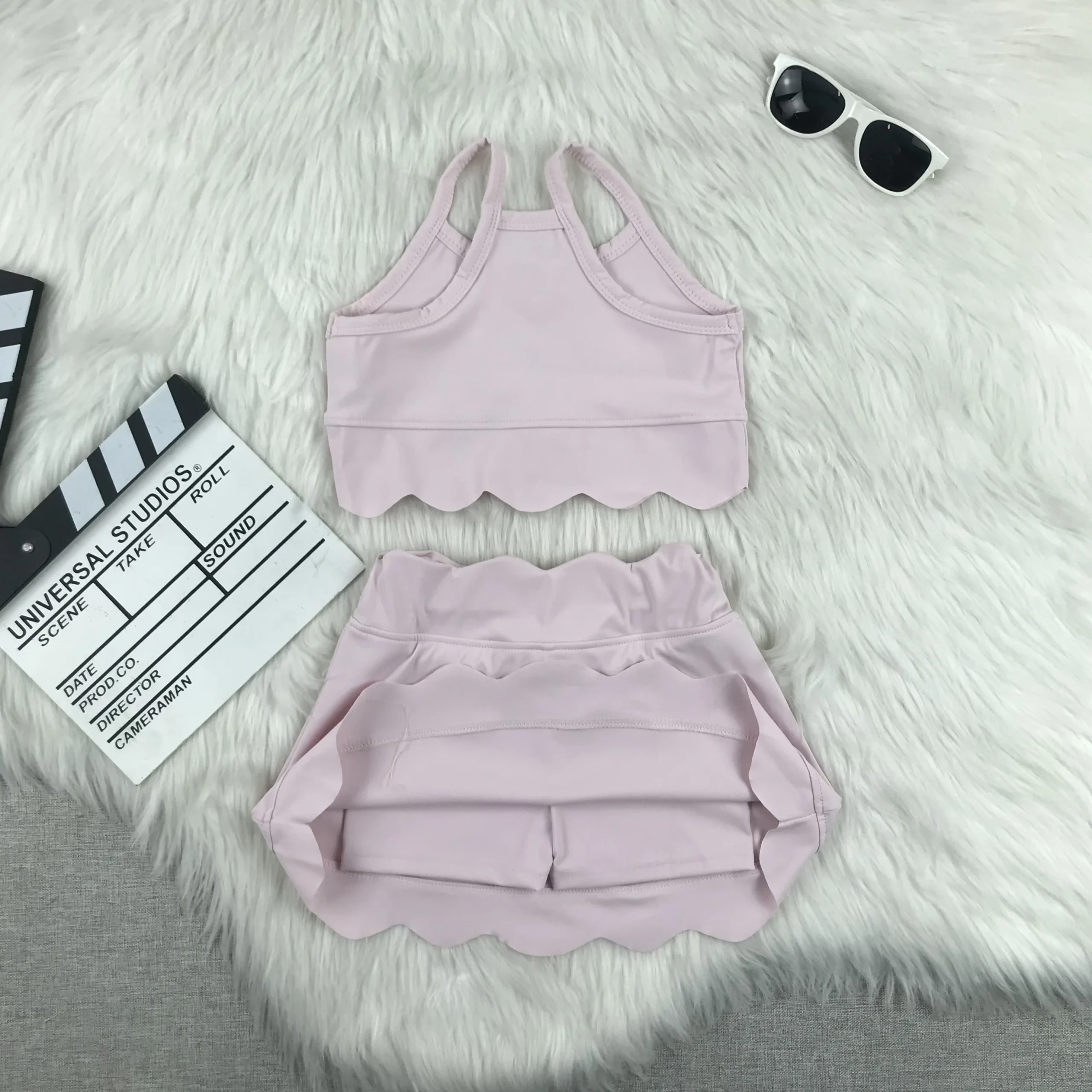 Custom Designed Girls One-Shoulder Skirt Set Nice Satin Yoga Fabric Wholesale Cute Spaghetti Strap Top Dress Sets - Image 6