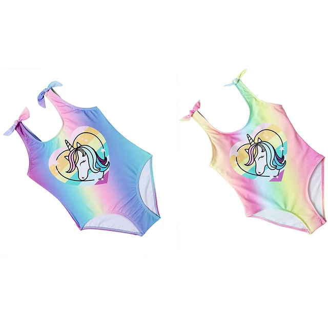 Cartoon Animal unicorn Print Quick Dry Breathable Yellow Kids Swimsuit Toddler Baby Girl One Piece Swimwear Child