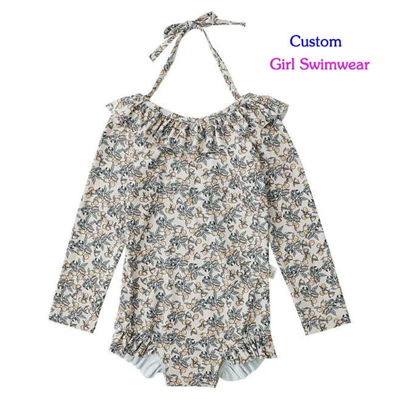 OEKO TEX Children Summer Swimwear Long Sleeves Kids UPF50 Rash Guard Beautiful Beach Bikini Girl One Piece Swimsuit