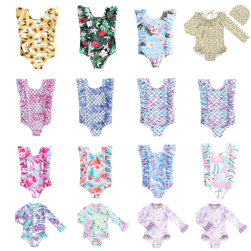 Children's Swimsuit One Piece Swimsuit Baby Kids  Girls Beach Wear Recycled Eco Friendly  Long Sleeved Anti-suntan Kid Swimwear